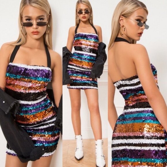 NWT Revolve About Us Zoey Sequin Striped Mini Dress Size Small New With Tags S - Picture 2 of 10